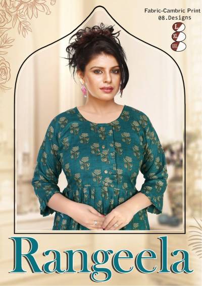 Moksha Rangeela By Trendy Cotton Printed Summer Wear Flared Kurti Collection